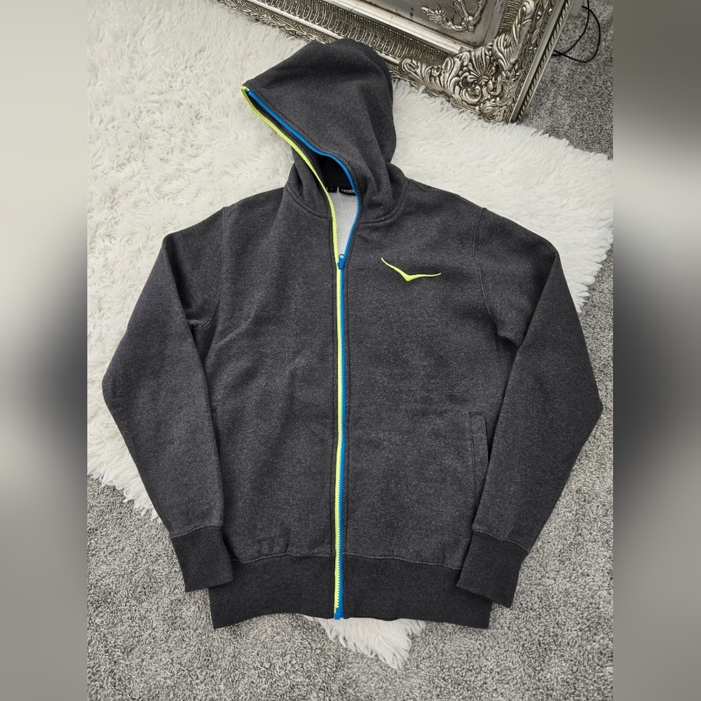 Men's Charcoal Zip-Up Hoodie with Neon Trim